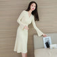 Winter Fashion Padded Sweater Skirt Mid-length Over The Knee V-neck Knitted Dress Slim Inner Base Bag Hip Skirt