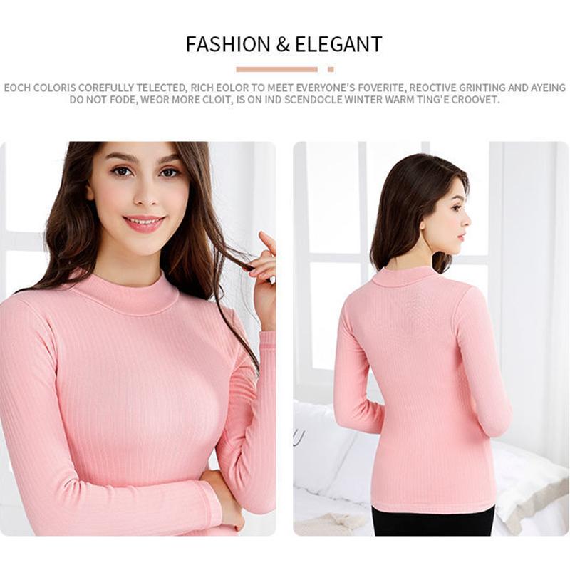 Women Winter Autumn Clothes Thermal Underwear Plus Velvet High-neck Tops Female Tight Thicken Windproof Soft Lining Long Sleeve High Elasticity Slim