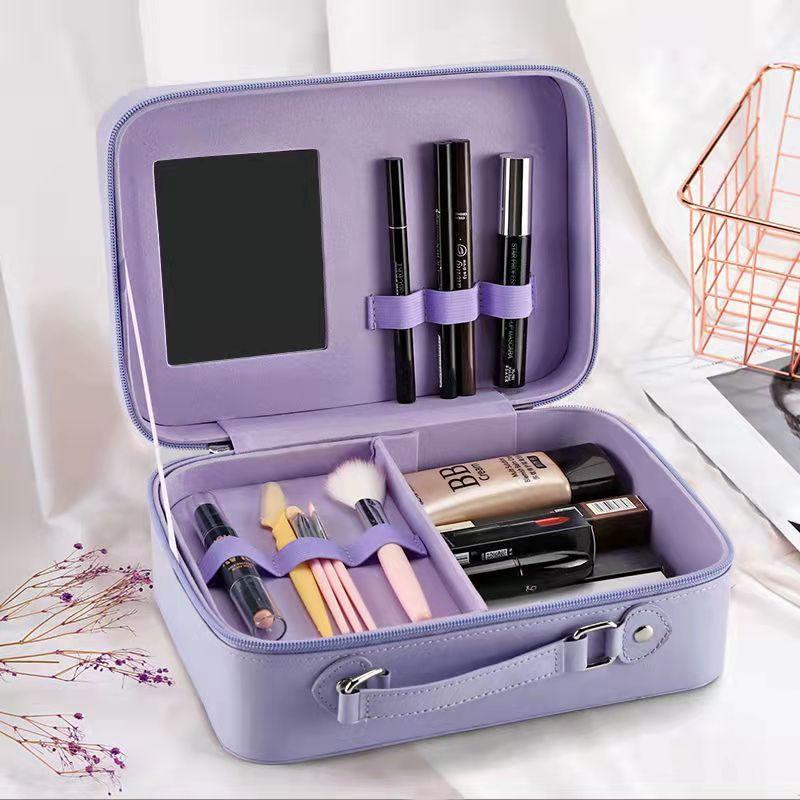 Large Capacity with Mirror Cosmetic Case Portable Makeup Case Travel Portable Cosmetic Storage Case Makeup Bag Organizer Pink Toiletry Bag