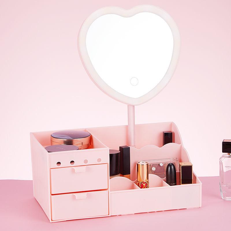 Beauty Shelf Fill Light Mirror Cosmetic Mirror Storage Box Integrated Rechargeable Desktop Mirror LED Light Vanity Mirror