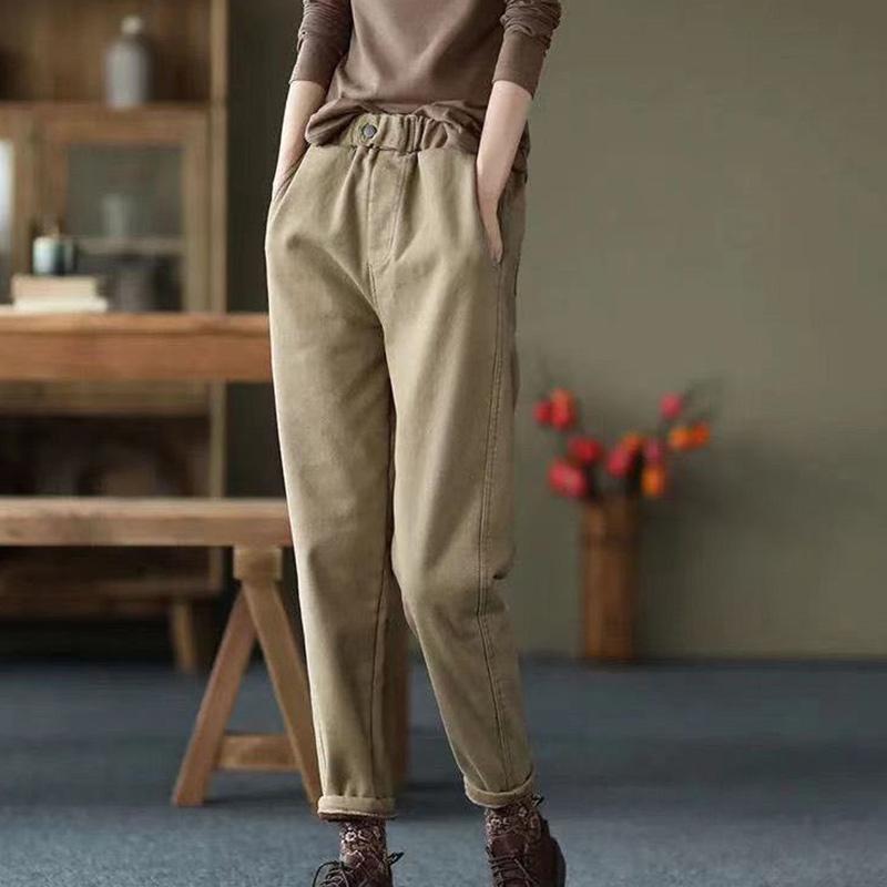 Thin High Waist Long Cotton Pants Ladies Ripped Large Size Elastic Waist Loose Harem Pants