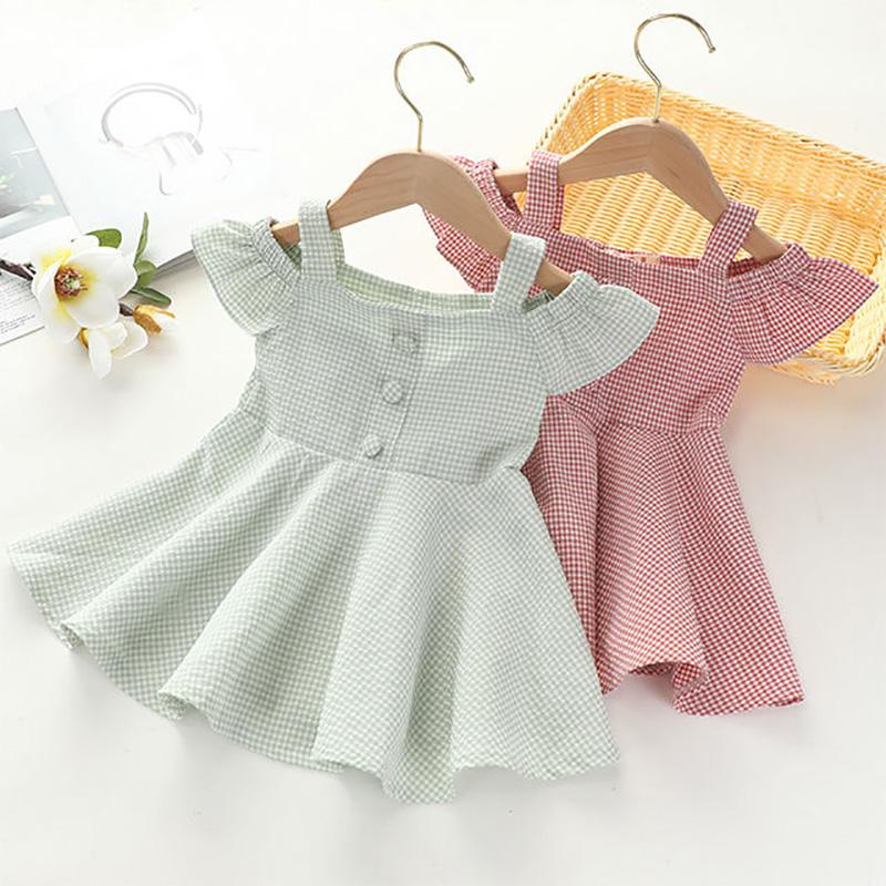 Girls Dress Pure Summer 2021 Korean Version of The New Children's Net Red Plaid Princess Dress Baby Foreign Cute Dress