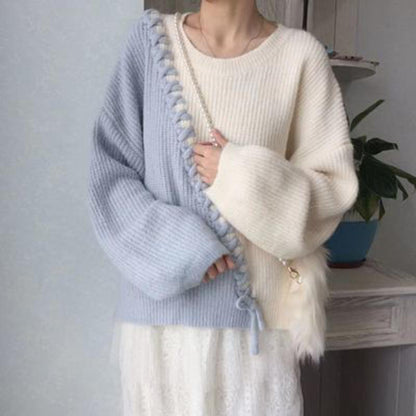 Autumn Winter  Women Fashion Sweater Casual Knitting Sweater  Round Neck Pullovers Loose Casual Long Sleeve Sweater