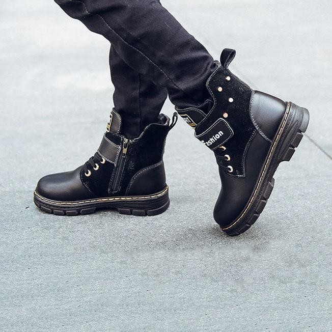 Children Thick Soled Snow Boots Boys Casual Cotton Shoes Winter Warm Leather Boots Plus Size Father and Son Martin Boots