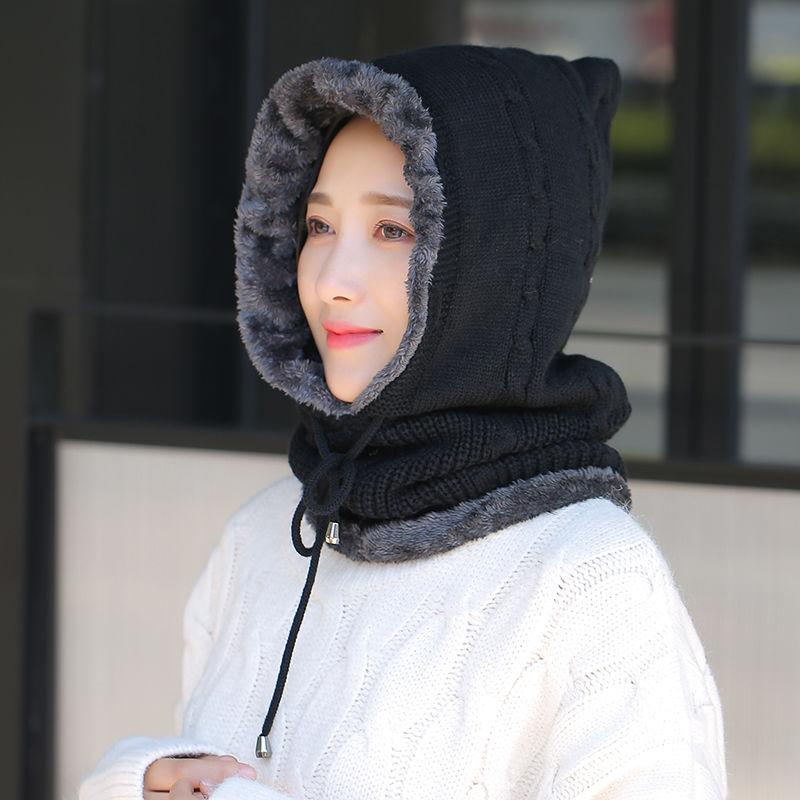 Hat Women's Autumn and Winter Cycling Guard Neck Plus Velvet Thickening To Keep Warm All-match New Windproof and Cold-proof One-piece Baotou Hat