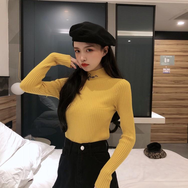 Ladies Winter Sweater Long Sleeve Turtleneck Sweater Top Core Yarn Bottoming Shirt Winter