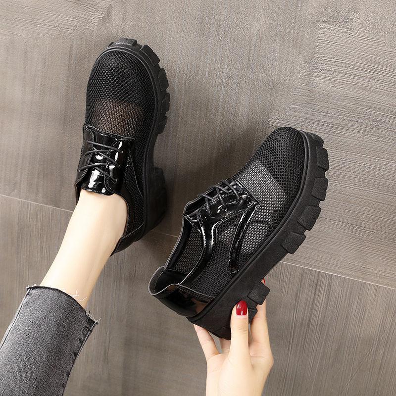 Hollow Mesh Single Shoes Women's Platform Platform Shoes  Thick Heels Korean Style Breathable Summer Casual Work Women's Shoes