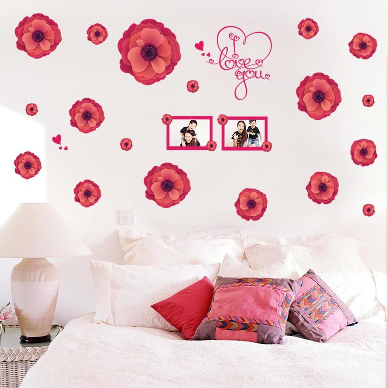 Big red flower photo frame bedroom living room background decoration removable wall sticker