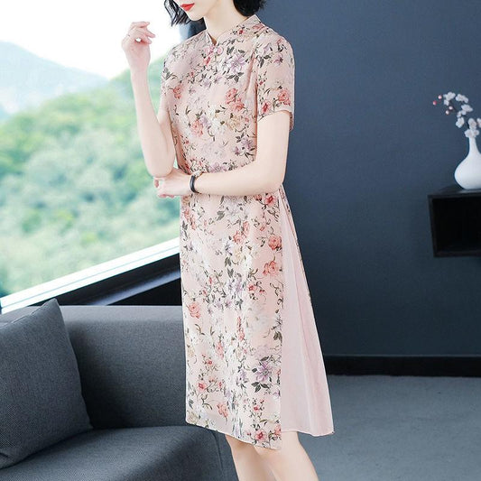 Chiffon Dress Women's Spring and Summer Retro Improved Young Style Cheongsam Chinese Style Skirt