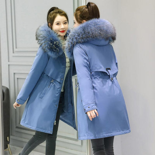 Winter Fashion Women's School Overcomes Outdoor Fur Collar Mid-length Thick Windproof and Warm Loose Down Padded Jacket