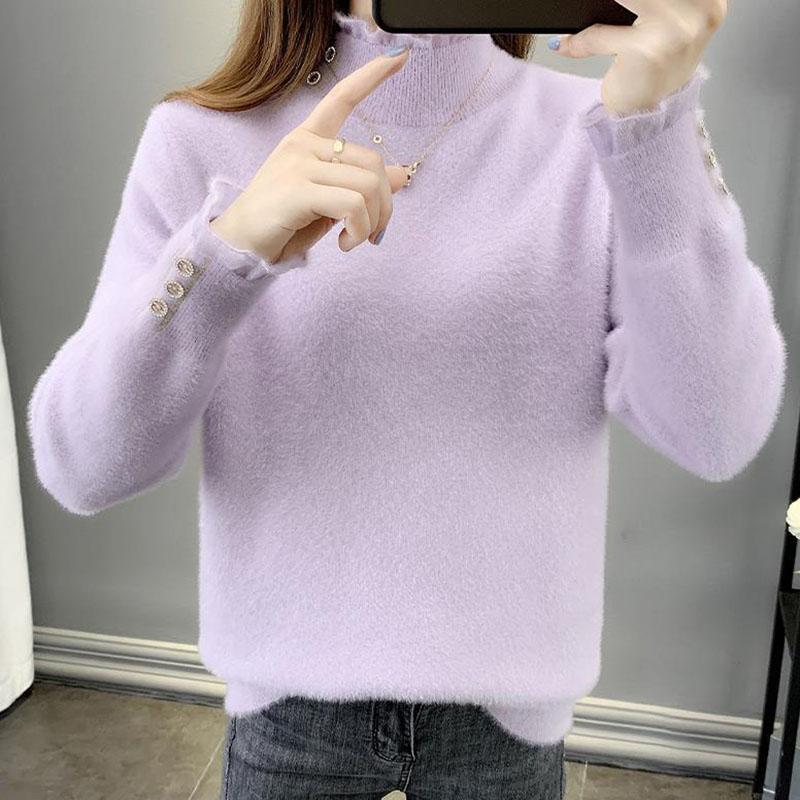 Autumn and Winter Mohair Half Turtleneck Sweater Thick Loose Solid Color Shirt Fashion Casual Women Bottoming Dress