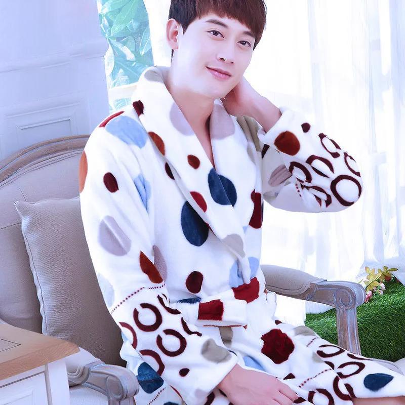 Men Large Size Home Clothes Pajamas G Chain Print Robe Coat Absorbent and Quick-drying Bathrobe Long