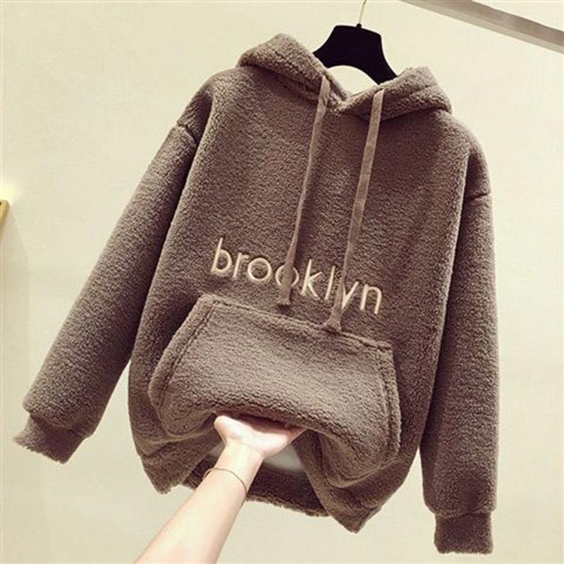 Cotton Women's Sweatshirt Wild Large Size Long Sleeve Warm Hood Top Autumn Winter Sweatshirt