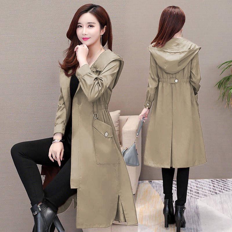 Autumn 2019 Fashion Double Breasted Mid-long Trench Coat Mujer Loose Belt Large Size Windbreak