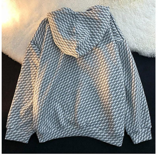 Spring and Autumn Loose Casual Long-sleeved Cardigan Hooded Zipper Waffle Jacket Women