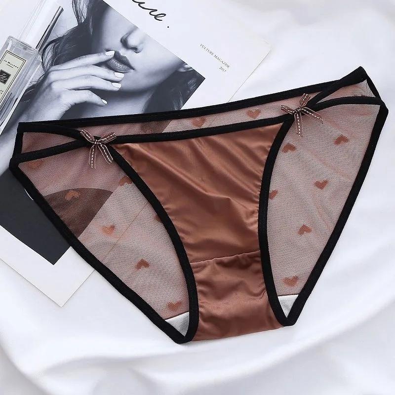 4Pcs/Set Lace Panties for Women Girl's Large Size Satin Underpants Color Matching Cotton Crotch Low Waist Briefs