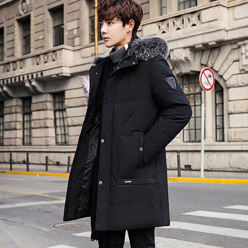 Men's Down Jacket Big Fur Collar Mid-length Korean Winter Jacket Thickened To Keep Warm