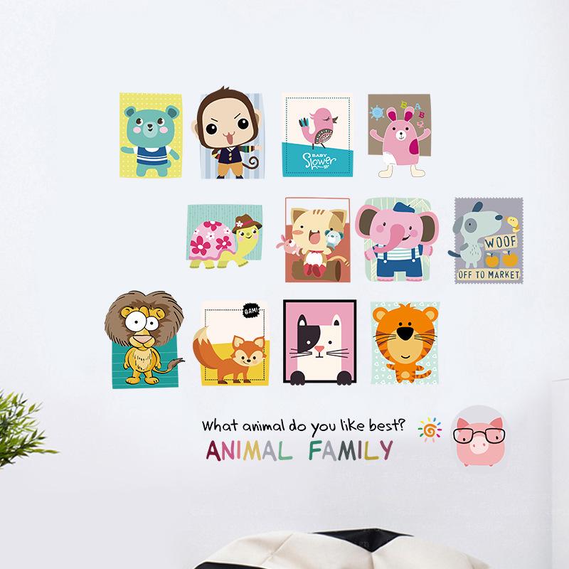 Animal family cartoon wall stickers removable stickers animal party wallpaper monkey rabbit lion fox