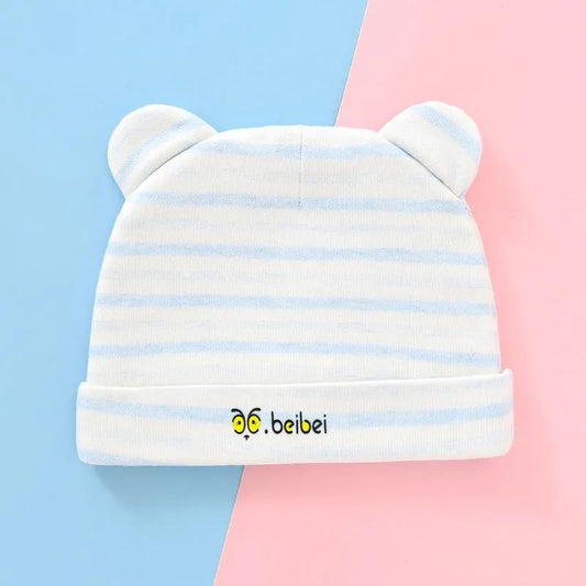 0-6M Cartoon Stripes Bear Ears Hat Baby Pure Cotton Hat Spring Autumn Soft Cap Infant Newborn Comfortable Breathable Cute Beret Hat Sun Hat