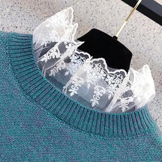 2pcs/set Plus Size Knitted Skirt Sets Women Fall/winter Beaded Lace Stitching Pullover Sweater and Knitted Skirt Two-piece Set Female Outfits