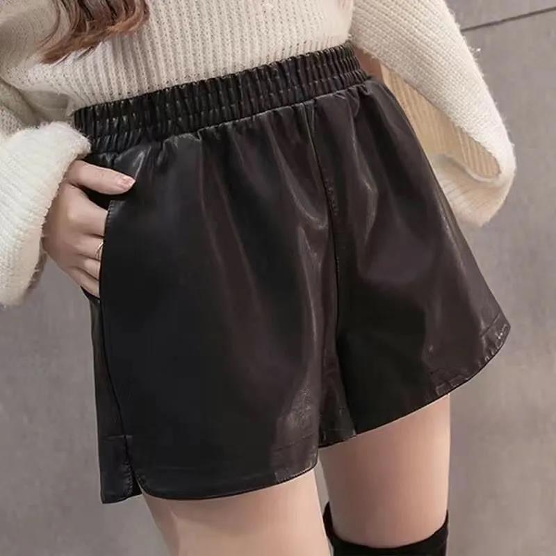 Autumn and Winter PU Leather Pants Women's Shorts Loose Korean Version of A Word All-match Thin Outer Wear Wide-leg Pants Boots Pants