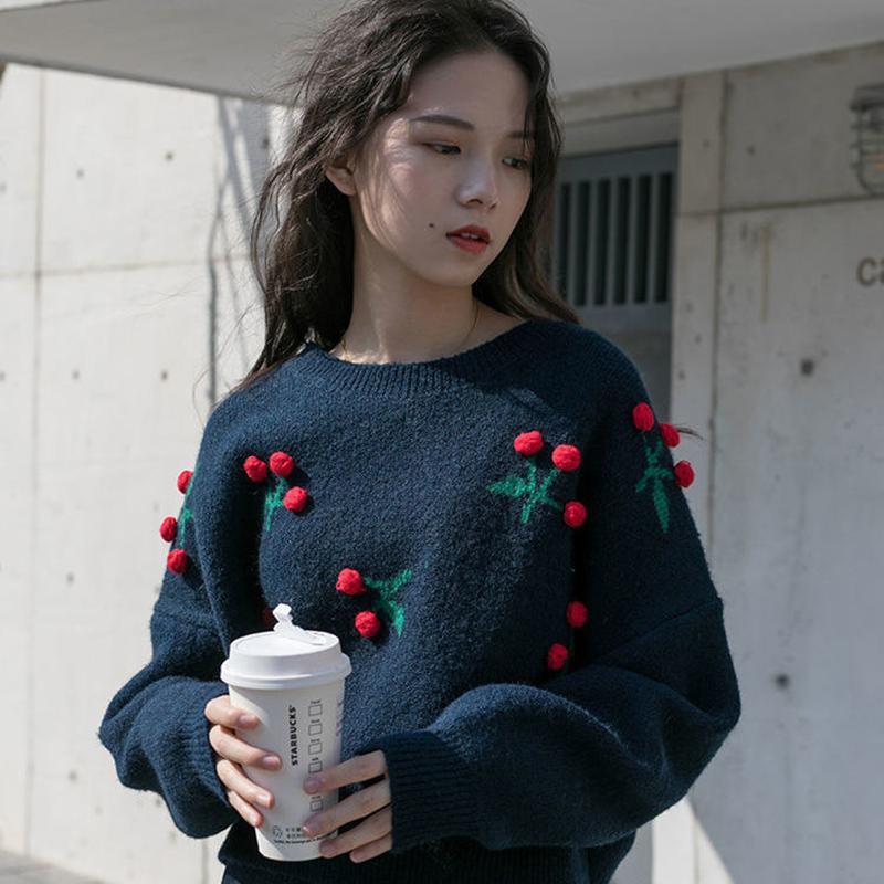 Autumn Winter  Women Fashion Sweater Casual Knitting Sweater  Round Neck Pullovers Loose Casual Long Sleeve Sweater