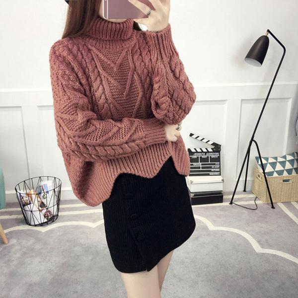 Autumn and Winter Korean Version of Loose Bottoming Shirt Turtleneck Pullover Sweater Female Student Short Thick Woolen Coat Thick