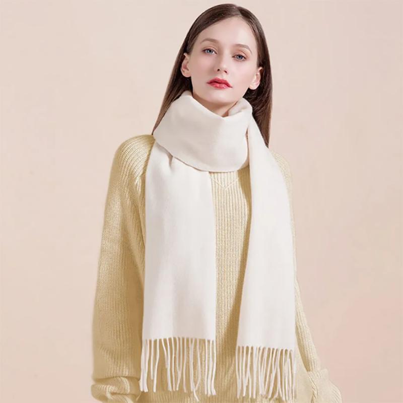 Wool Scarf Women's Winter Warm All-match High-end Thick Cashmere Shawl Solid Color Bib