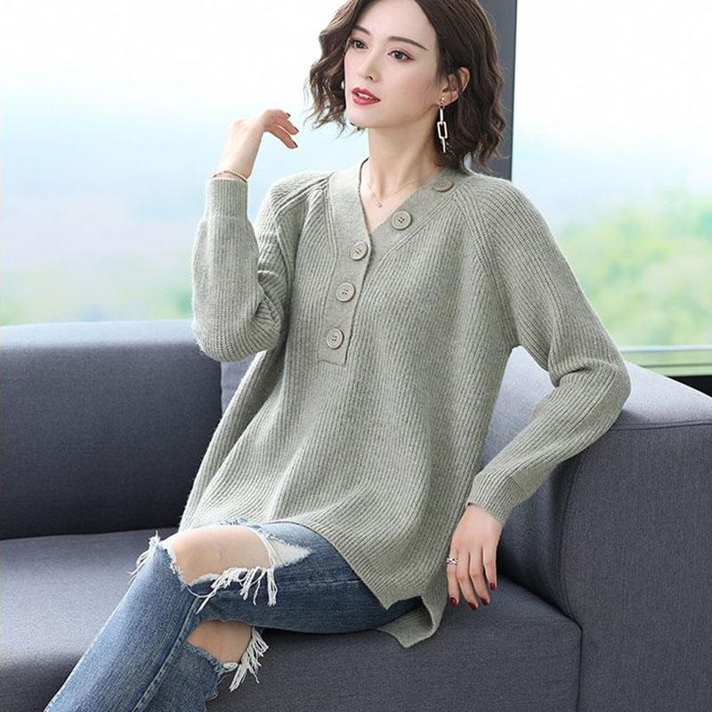 Sweater Women's Pullover Knitwear V-neck Korean Solid Color Loose Casual Top Trending Sweater Autumn and Winter Tops Lady Style