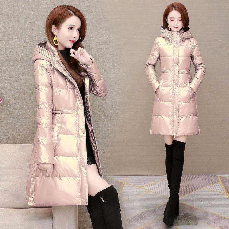 Hooded Bright Face Down Jacket Women's Mid-length Winter Wear Light and Warm White Duck Down Jacket Thin Winter Warm Jacket