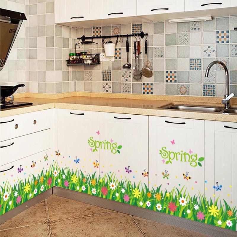 Pansy grass baseboard porch cabinet bathroom kindergarten decoration PVC wall sticker