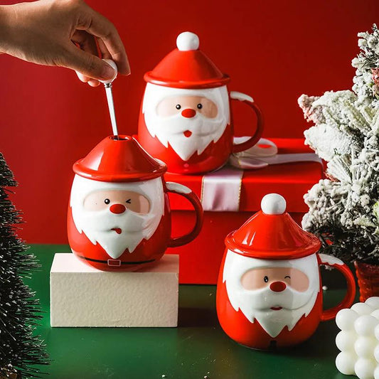 Creativity Santa Claus Ceramic Mugs with Spoon Coffee Cups Breakfast Drinking Milk Water Mugs Christmas Gift Tableware