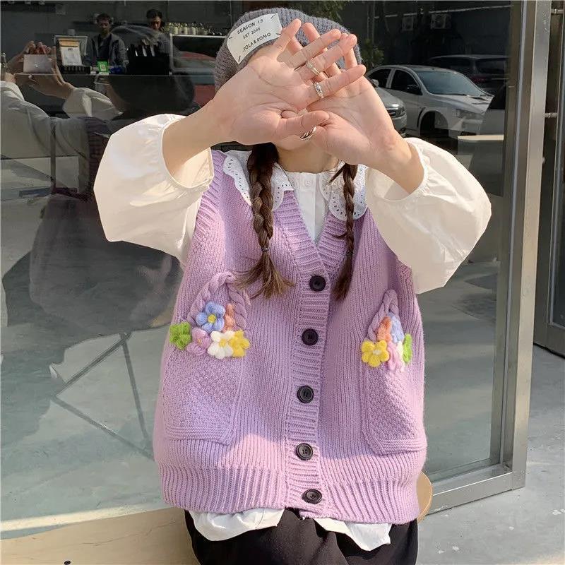 One-piece All-match Cardigan Knitted Vest Sweater Loose Casual Sweet Style Sleeveless Sweater Jacket Women's Thin Sweater Top