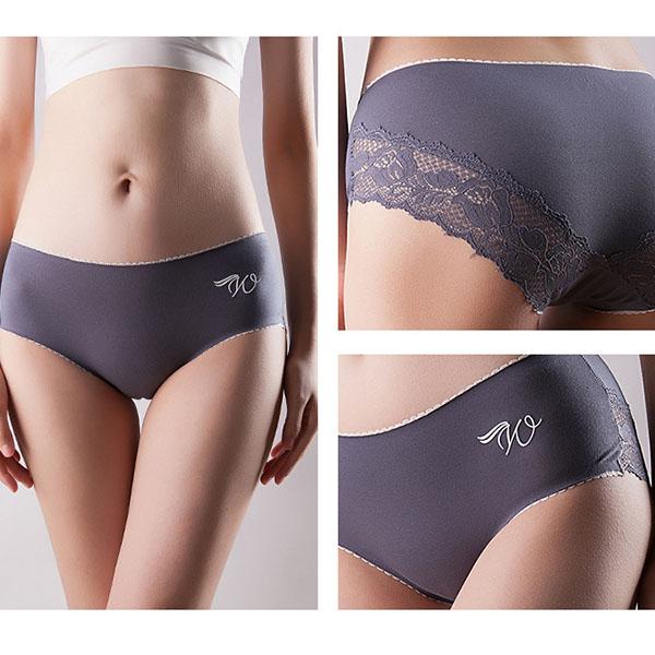 3Pcs/Set Seamless Cotton Lace Panties Women's Lace Breathable Underpants Mid-waist Graphene Crotch Briefs