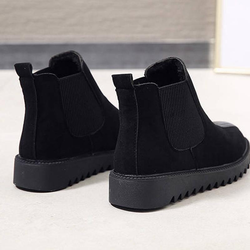 Autumn and Winter Plus Velvet Thick-soled Chelsea Short Boots Female British Style Short Tube Martin Boots Round Toe Flat Single Boots