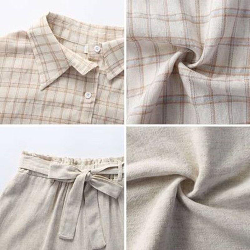 Women Summer Short Pants Suit Plus Size Shorts Set V-neck Halter Blouse Plaid Stripe Long Sleeve Shirt Short Pants Three Pieces Set