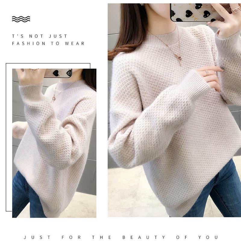 Autumn and Winter Loose Sweater Thick Korean Knit Jacket Half High Collar Casual Girl Student's Top