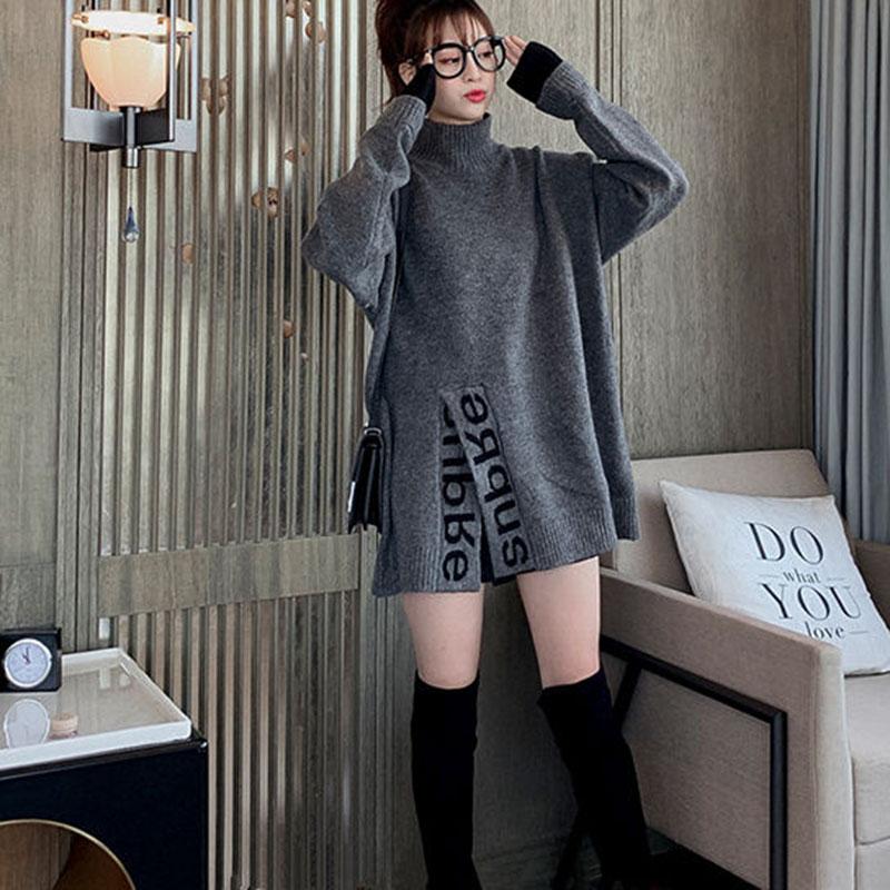 Autumn and Winter Half High Neck Mid-length Sweater Loose Casual Pullover Top Fashion Knitted Women Sweater