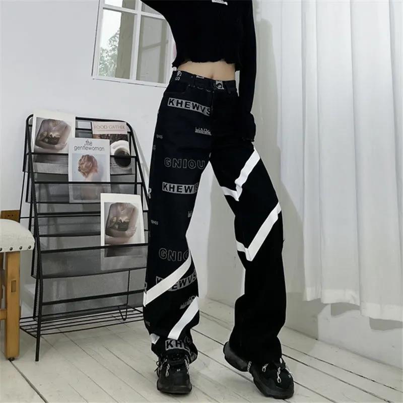 Hip-hop Personality Jeans Men and Women Spring Autumn Old Old Waist Straight Straight Loose Casual Wild Bread Pants