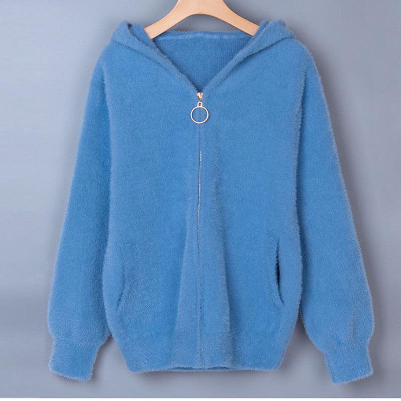 Hooded Solid Color Slim-fit Jacket Autumn and Winter Style Korean Casual Long-sleeved Sweater