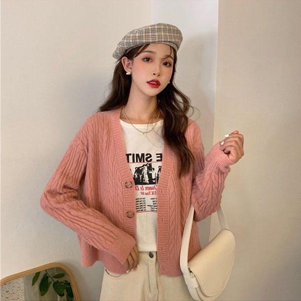 Autumn and Winter Retro Loose V-neck Wild Thin Knit Cardigan Jacket Sweater Coat Women