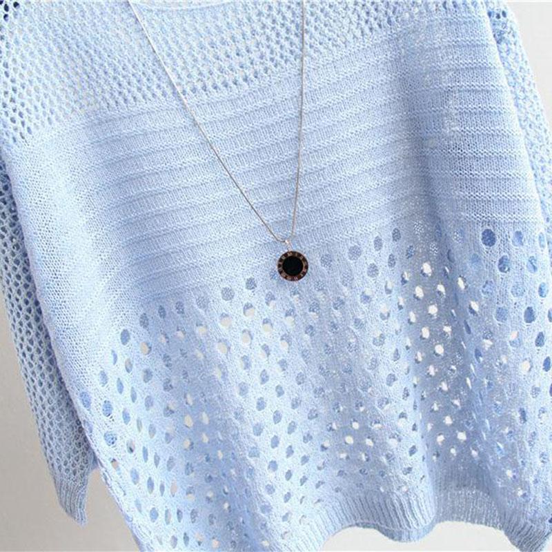 Women's Thin Bottoming Blouse Top Temperament Hollow Loose Light Knit Sweater Pullover Sun Protection Top Lightweight and Breathable Fabric