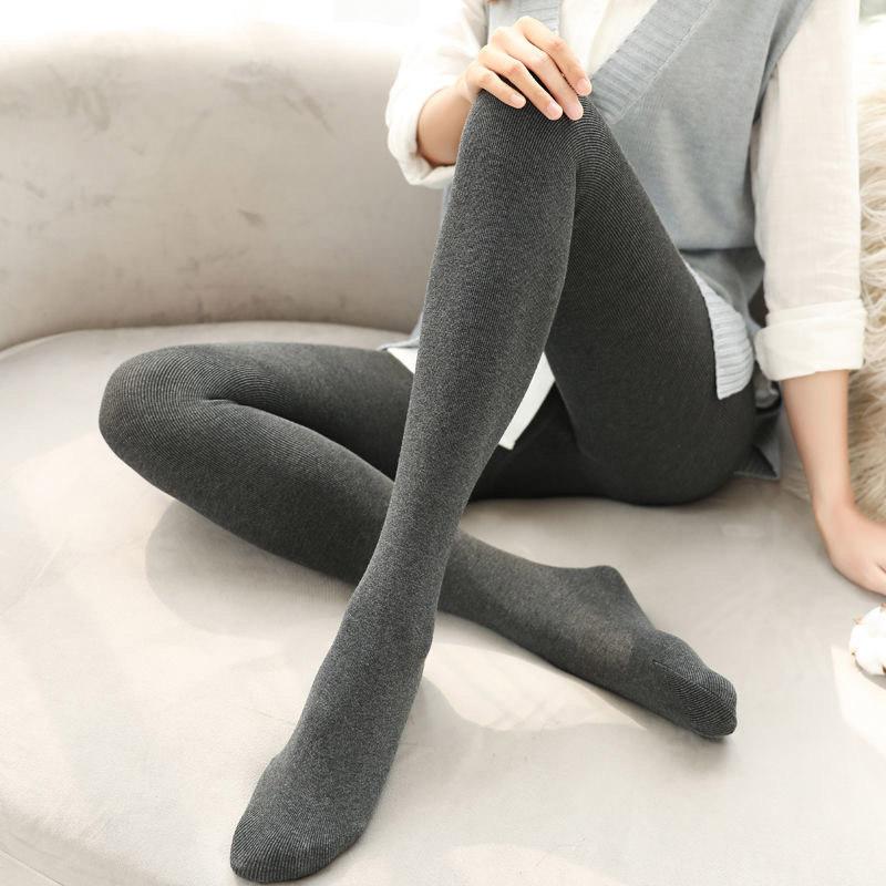 Winter Cotton Plus Velvet Thick Heat Storage Leggings Outer Wear Thin One-piece Pants Large Size High-waist Cotton Vertical Striped Thermal Pants