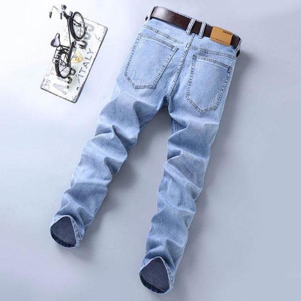 Men's Spring and Autumn Large Size High-stretch Jeans Business Men Summer Solid Color Loose Long Denim Straight Trousers