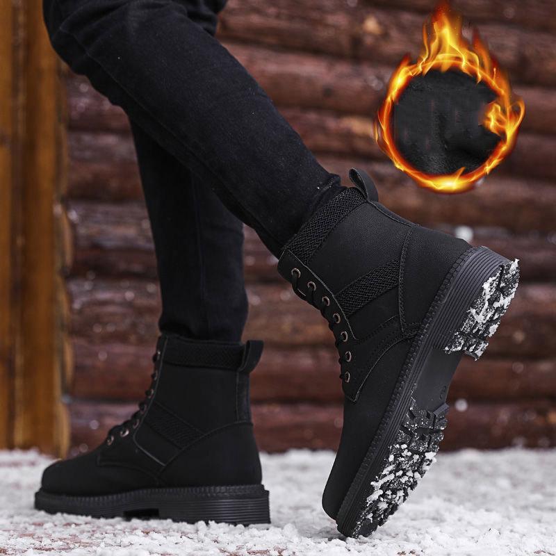 Windproof  Martin Boots Men's Leather Shoes Waterproof Snow Boots Warm Military Boots Cotton Shoes