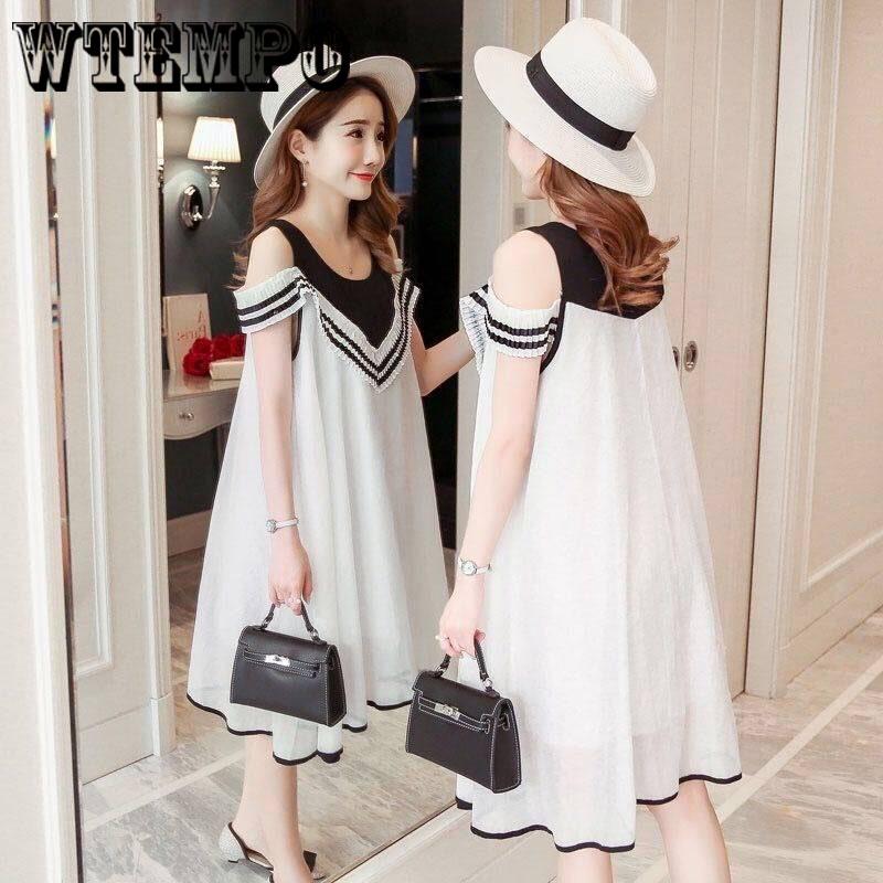 Summer new Korean version of the fake two large size women's short-sleeved long chiffon dress