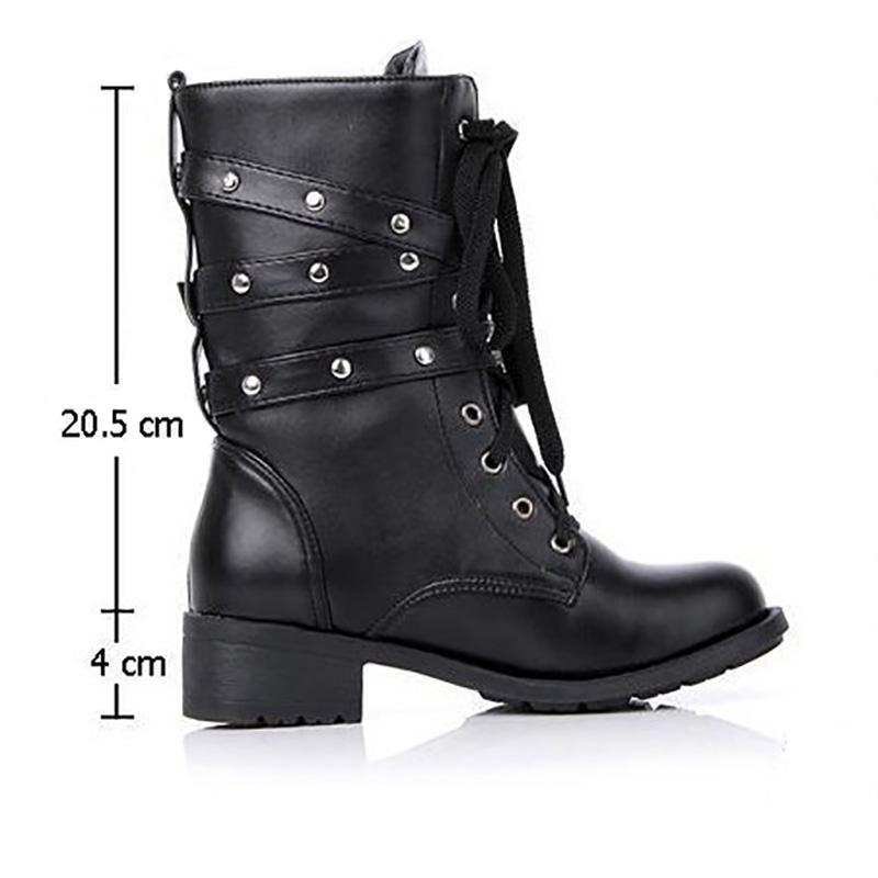 Women High Boots Gothic Shoes Ankle Boots Female Genuine Leather Military Boots Buckle Women Boots