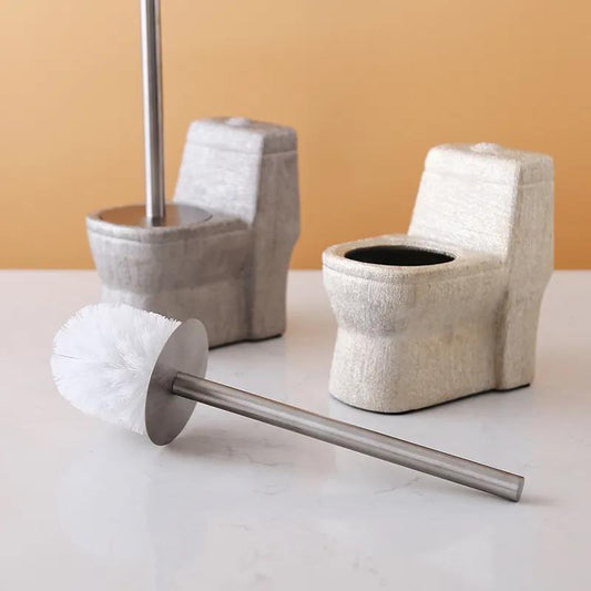 Creative Handmade Toilet Brush Holder Set Creative Bathroom Cleaning Ceramic Long Handle Free Punching Toilet Brush