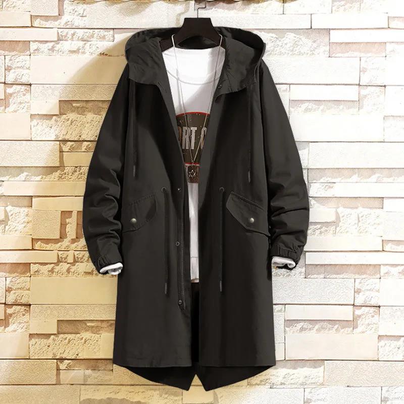 Dragon Head Print Jacket Spring Men Windbreaker Hooded Coat Casual Loose Top Soft Comfortable Parka Long