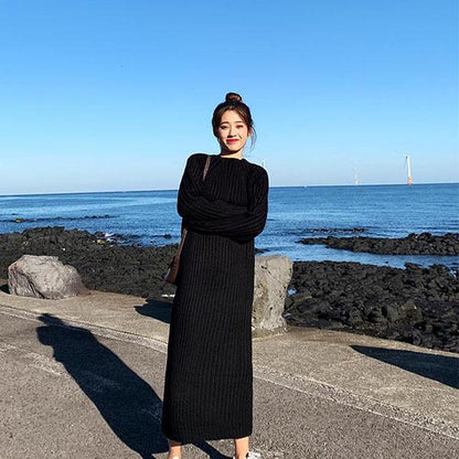 Autumn and Winter Long Sweater Skirt Pullover Women Loose Large Size Turtleneck Collar Mid-length Over The Knee Knitted Sweater